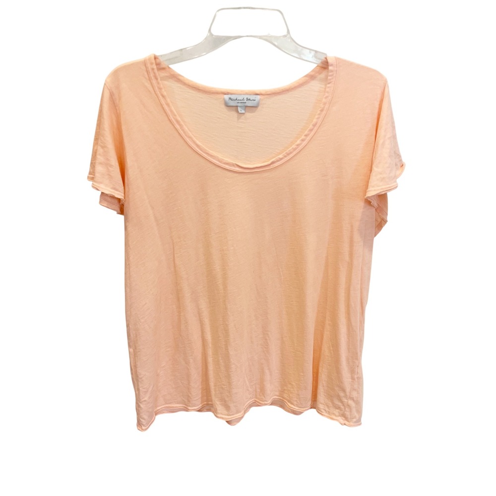Michael Stars Supima Cotton Scoop Neck Flutter Sleeve Tee Peach Orange LARGE